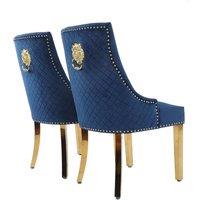 Hygrad Built to Survive Set Of 2 Dining Chairs Gold Metal Leg Velvet Upholstered Armless Chair in Blue