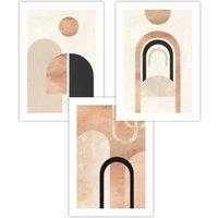 ARTZE Set of 3 Mid Century Terracotta & Black Arches Art Posters | Size: W59 cm x H84 cm