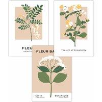 ARTZE Set of 3 Vintage Graphical Yellow Wild Flower Market Art Posters in Bright Yellow | Size: W50 cm x H70 cm