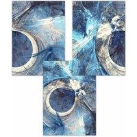 ARTZE Set of 3 Abstract Blue & Cream Mixed Media Fractal Art Posters | Size: W50 cm x H70 cm