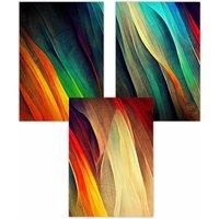 ARTZE Set of 3 Abstract Ribbons of Bright Colours Art Posters | Size: W50 cm x H70 cm