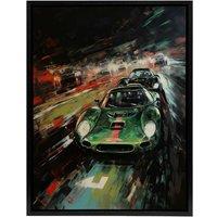 Artery8 Classic Sports Car Night Race Racing Framed Canvas Wall Art Print in Black | Size: W12 x H16