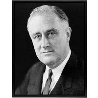Artery8 FDR Franklin D Roosevelt US President Framed Canvas Wall Art Print in Grey | Size: W12 x H16