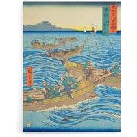 Artery8 Tosa Province Bonito Fishing Canvas Japanese Wall Art in Blue | Size: W18 x H24