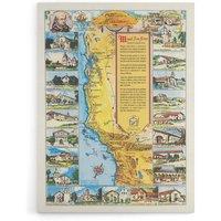 Artery8 Putnam 1949 California Missions Map Canvas Wall Art Print | Size: W18 x H24