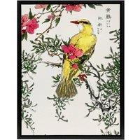 Artery8 Bush Warbler & Drooping Peach Tree Framed Canvas Wall Art Print Kashu | Size: W18 x H24