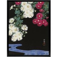 Artery8 Chrysanthemums & Running Water Framed Canvas Wall Art Print Koson in Pink | Size: W18 x H24