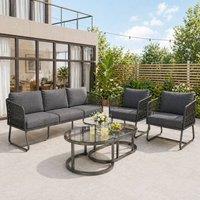 Merax Outdoor Garden Furniture Lounge Set with Glass Coffee Table in Grey