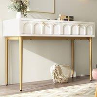Merax Cream White Console Table Hall Table with Arched Drawer Fronts
