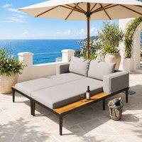 Merax Modular Outdoor Daybed Set Double Sun Lounger with Side Panels in Grey