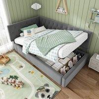 Merax L Shaped 3FT Single Sofa Upholstered Daybed with Hydraulic Storage in Grey