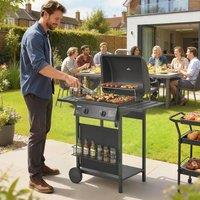 OUTSUNNY Gas Burner Barbecue Grill, Garden BBQ Grill with Warming Rack in Black