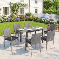 OUTSUNNY 6 Seater Rattan Garden Furniture Set with Stackable Chairs in Light Grey | Size: 150 cm x 80 cm