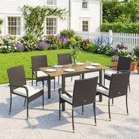 OUTSUNNY 6 Seater Rattan Garden Furniture Set with Stackable Chairs in Cream | Size: 150 cm x 80 cm