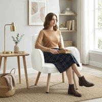 HOMCOM Lounge Chair Velvet Upholstered Spring Cushion Cream White