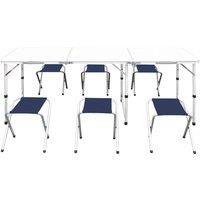 Berkfield Home Foldable Camping Table Set with 6 Stools Height Adjustable 180x60cm in White | Size: 180x60 cm