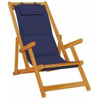 Berkfield Home Folding Beach Chair with Armrests Blue Acacia Wood & Textilene
