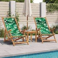 Berkfield Home Folding Beach Chairs 2 pcs Leaf Pattern Fabric & Solid Wood
