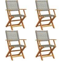 Berkfield Home Folding Garden Chairs 4 pcs Grey Poly Rattan & Solid Wood