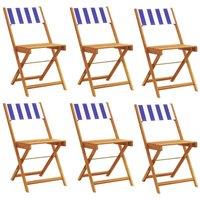 Berkfield Home Folding Garden Chairs 6 pcs Blue & White Fabric & Solid Wood