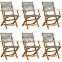 Berkfield Home Folding Garden Chairs 6 pcs Grey Poly Rattan & Solid Wood