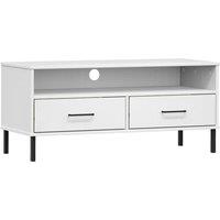Berkfield Home TV Cabinet with Metal Legs White Solid Wood Pine OSLO