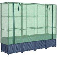 Berkfield Home Raised Bed with Greenhouse Cover Rattan Look 160x40x138 cm in Dark Blue | Size: 160 x 40 x 138 cm