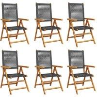 Berkfield Home Reclining Garden Chairs 6 pcs Black Poly Rattan & Solid Wood