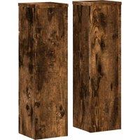 Berkfield Home Plant Stand 2pcs Smoked Oak 17x17x60 cm Engineered Wood in Brown | Size: 17 x 17 x 60 cm