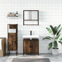 Berkfield Home Durable 3 Piece Bathroom Furniture Set Smoked Oak Engineered Wood in Brown