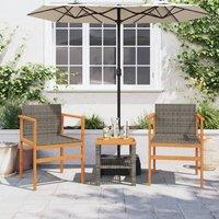 Berkfield Home Beautiful Garden Chairs 2 pcs Grey Poly Rattan&Solid Wood