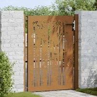 Berkfield Home Beautiful Garden Gate 105x155 cm Corten Steel Bamboo Design in Brown