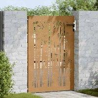 Berkfield Home Beautiful Garden Gate 85x125 cm Corten Steel Bamboo Design in Brown