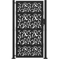 Berkfield Home Beautiful Garden Gate Black 105x180 cm Steel Leaf Design