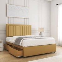 BSSPOKE Zarah Divan Bed Plush Velvet 24Headboard 2Drawers Same Side &Mattress in Mustard | Size: Single