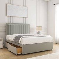 BSSPOKE Zarah Divan Bed Plush Velvet 24Headboard 2Drawers Same Side &Mattress in Silver | Size: Single