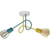 Netlighting Oxford Multi Arm Semi Flush Ceiling Light White Yellow Turquoise 42cm