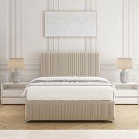 BSSPOKE Rosie Plush Velvet Divan Bed Set 24 Headboard & Mattress No Drawers in Cream | Size: King