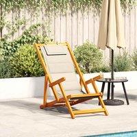 Berkfield Home Folding Beach Chair with Armrests Cream Acacia Wood & Textilene