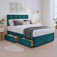 Bed Time UK Plush Divan Bed with Mattress, 20 Cubic Headboard & 2 Drawers in Teal | Size: Small Double