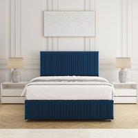 BSSPOKE Rosie Plush Velvet Divan Bed Set 24 Headboard & Mattress No Drawers in Blue | Size: Small Double