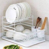 Havendro 2 Tier Kitchen Sink Dish Drainer Rack With Drip Tray Cutlery Holder in White