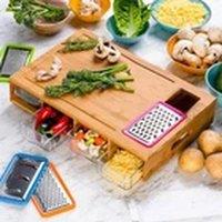EONLION Meal Prep Cutting Board with 4 Graters & Storage Boxes in Brown