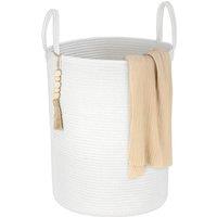 VOGREX White Tall Woven Rope Laundry Basket Storage for Towels Toys