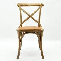 Havendro Farmhouse Rustic Cross-Back Dining Chair Wood Rattan Seat in Natural