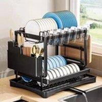 EONLION 2 Tier Kitchen Dish Drainer Rack With Drip Tray & Cutlery Holder in Black