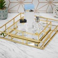Nordara Square Set of 2 Gold Metal Decorative Mirror Trays Vanity Decor