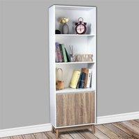 Nordara 5 Tier Bookcase with 2 Door Storage Cabinet in White