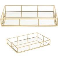 Nordara Rectangle Set of 2 Gold Metal Decorative Mirror Trays Vanity Decor
