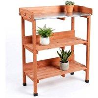 Nordara Wooden Potting Bench - Metal Top Germination Table with Shelves in Brown